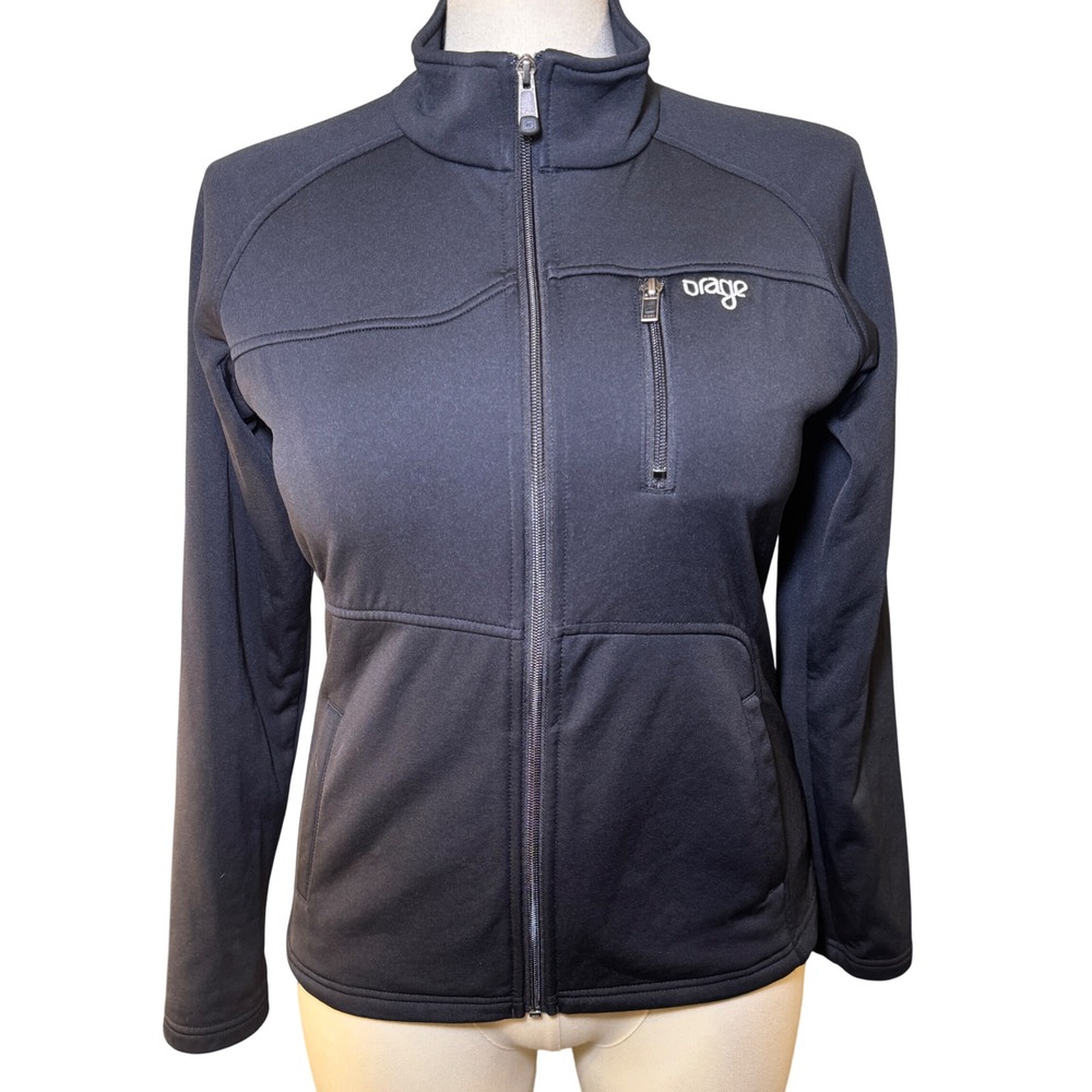 Orage Womens Black Softshell Full Zip Jacket Mock Neck Fleece Lined Size L